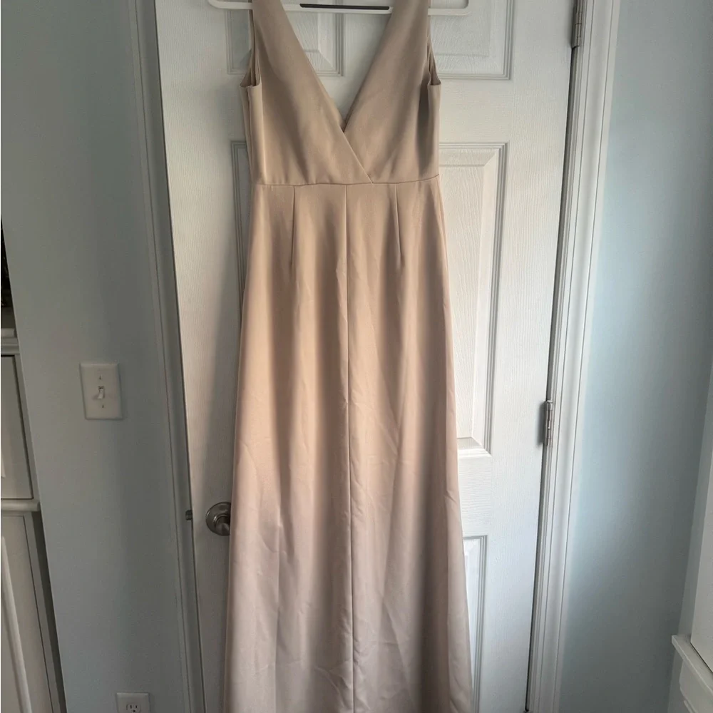 BHLDN PIPER V-NECK SIDE-SLIT SATIN GOWN CHAMPAGNE - Picture 4 of 7